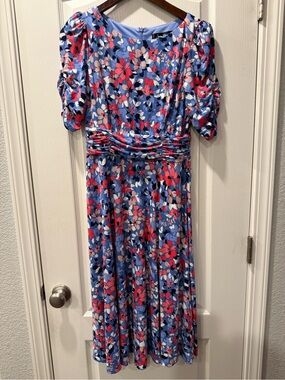 Jessica Howard Blue Midi Dress with Pink and White Floral Print